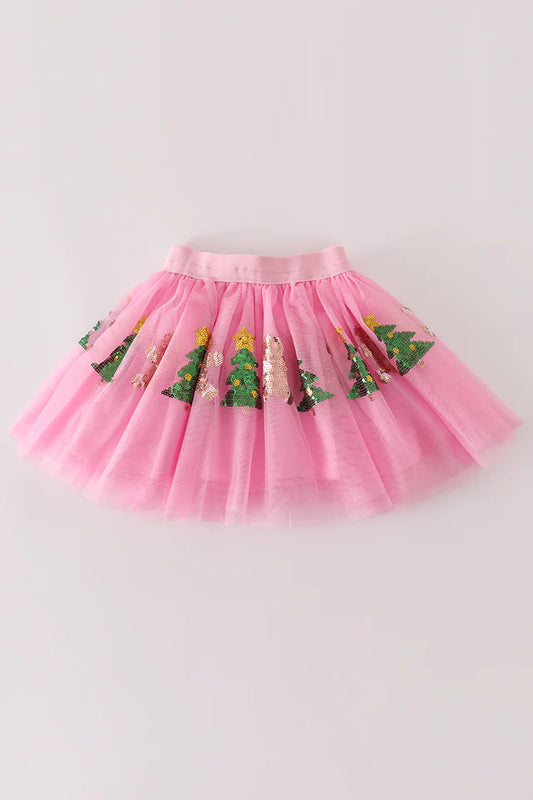 Pink Christmas Tutu Sequin Skirt