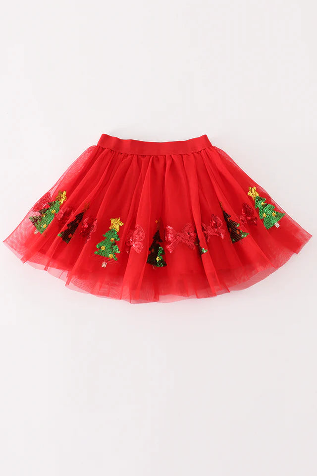 Red Christmas Tutu Sequin Skirt