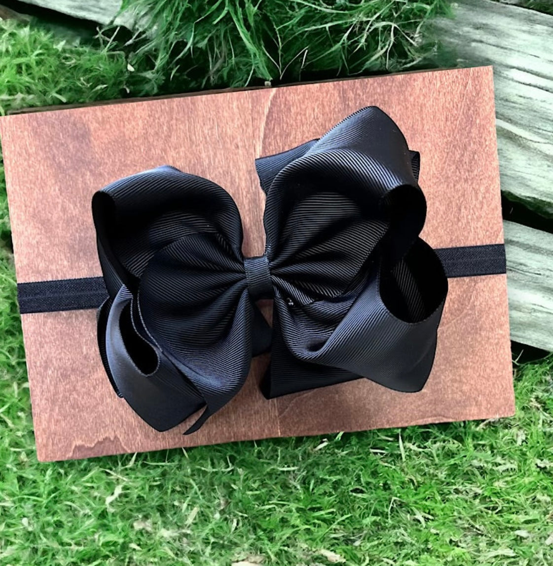 Black Double Stacked Grosgrain Bow on Headband