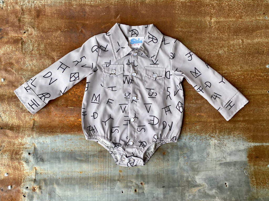 Brand Print Pearl Snap Onesie